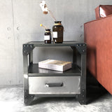 Industrial Metal Nightstand Bedside with Storage 1 Drawer Brushed Black