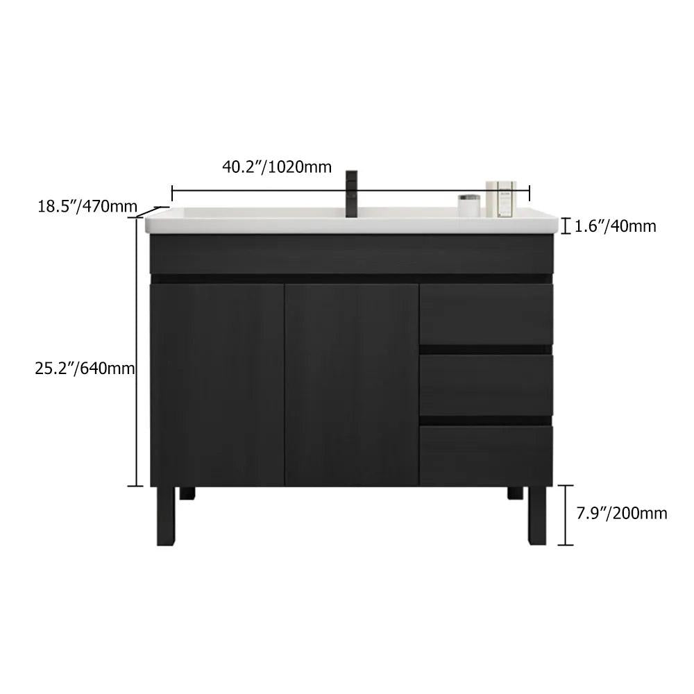 36" Modern Black Bathroom Vanity Ceramics Single Sink Freestanding with 3 Drawers
