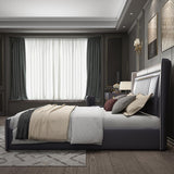 Modern Upholstered Cal King Bed Platform Bed Frame  with Wingback Headboard