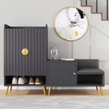 White Contemporary Upholstered Shoe Rack Bench with Storage Cabinet and Shelf Entryway