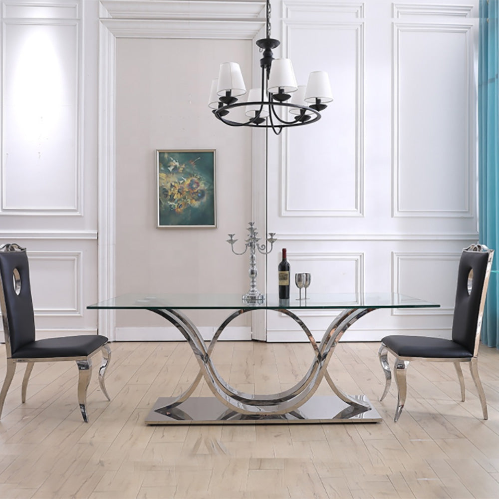 79" Contemporary Rectangle Tempered Glass Top Dining Table