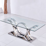 79" Contemporary Rectangle Tempered Glass Top Dining Table