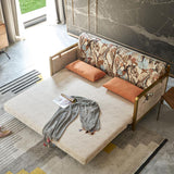 Modern King Convertible Sleeper Sofa Gold Metal Beige Upholstered Sofa Bed Pillow Included