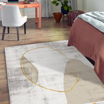 6'x9' Modern Simple Beige&Gold Rectangle Area Rug