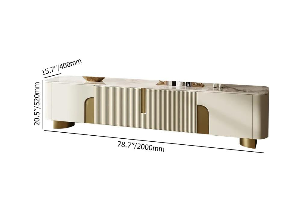 Modern Beige TV Stand Sintered Stone 4 Doors with Storage Media Console for TV up to 85"