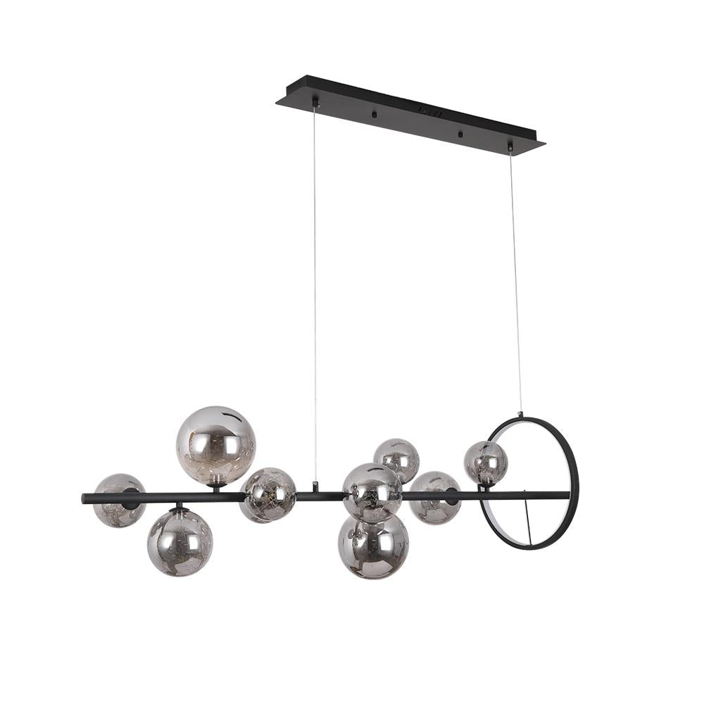 Modern 7-Light Black Kitchen Island Light with Glass Globe Shade Ceiling Pendant Lights