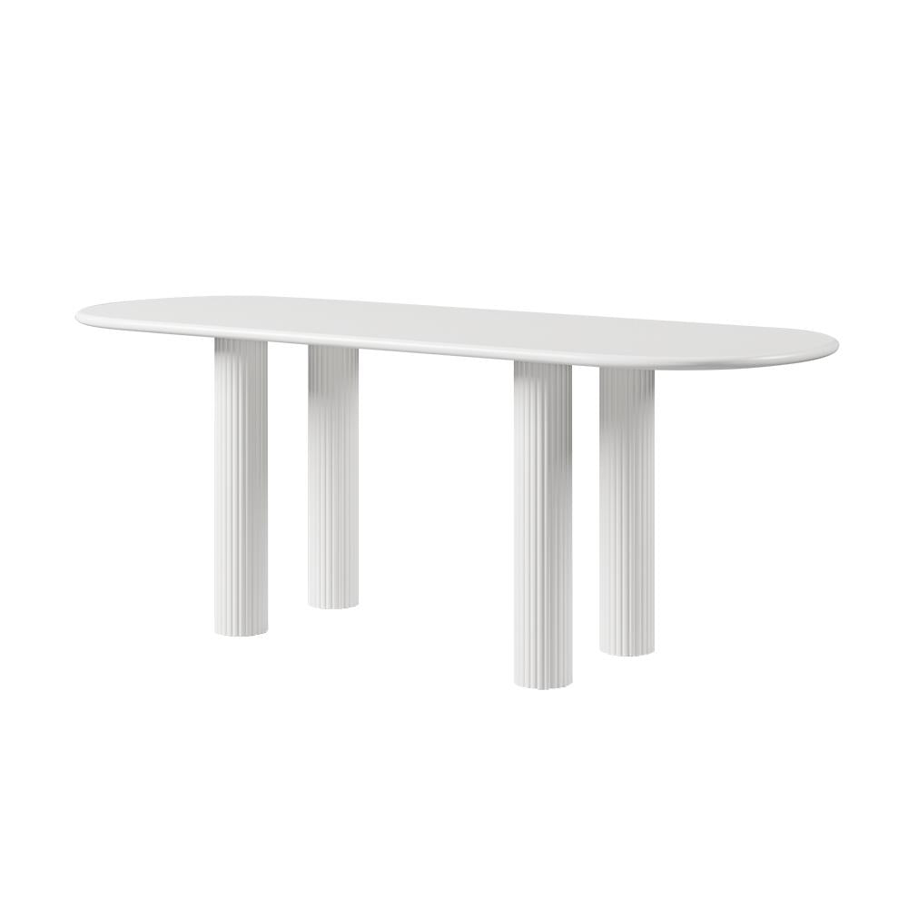 71" Oval White Dining Table 4 Pedestals 8 Seater Dining Room Table