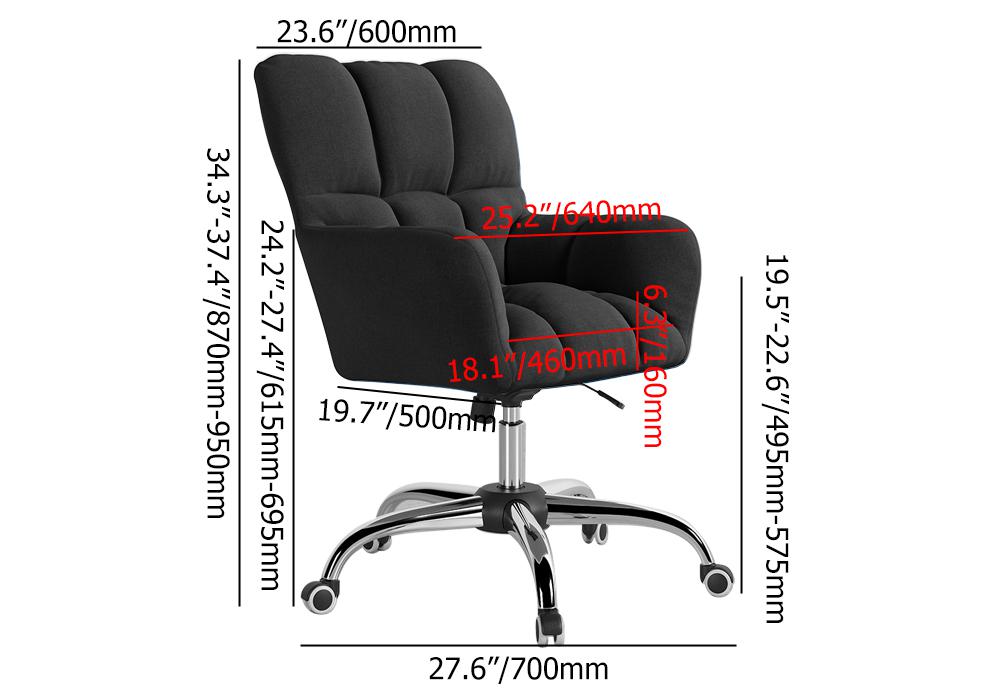 Modern Office Chair Upholstered Cotton & Linen Swivel Task Chair Height Adjustable