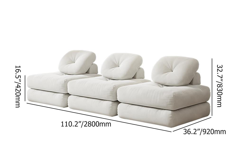White Cloud Modular Sectional Convertible 3-Seater Sofa Velvet Upholstered with Pillows