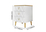 Nordic White Nightstand 3-Drawer Bedside Table V-Shaped Facet & Gold Pulls in Large