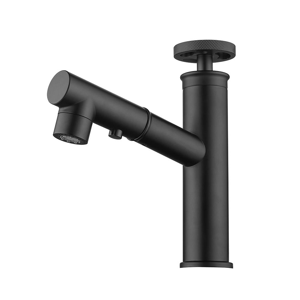 Ruth Industrial Pipe 1-Hole Pull Out Bathroom Sink Faucet Matte Black 1-Handles Solid Brass