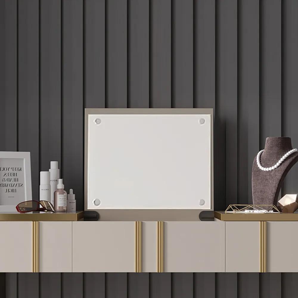 Champagne Makeup Vanity Mirror & Stool included with Flip Top 2-Drawer Dressing Table