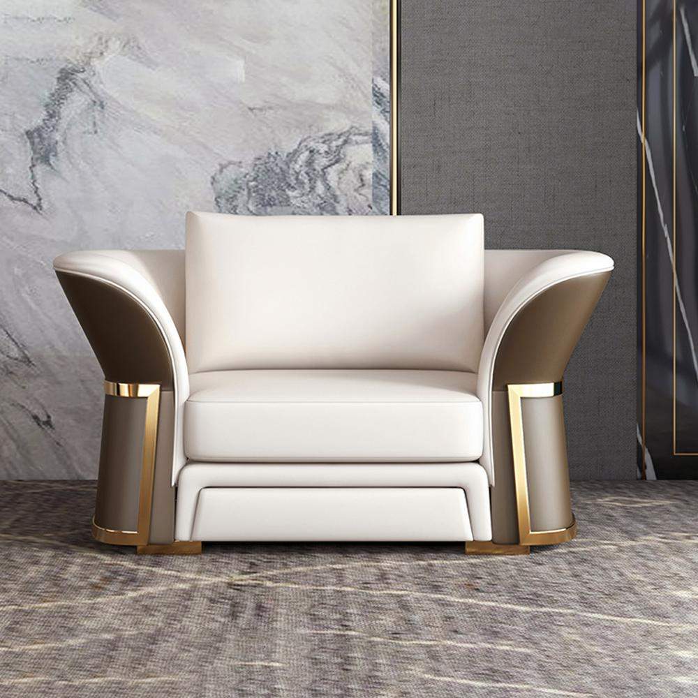 Modern Faux Leather Living Room Sofa Set in Brown & White Set of 3-Richsoul-Furniture,Living Room Furniture,Living Room Sets