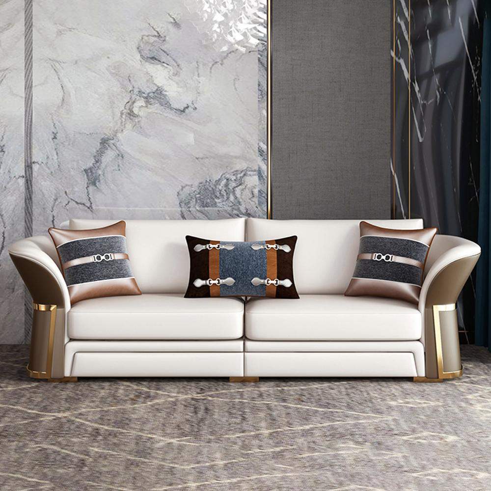 Modern Faux Leather Living Room Sofa Set in Brown & White Set of 3-Richsoul-Furniture,Living Room Furniture,Living Room Sets
