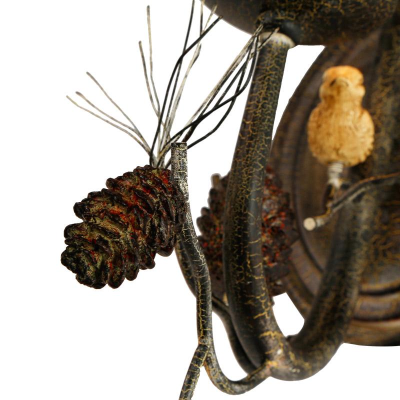 Rustic Pinecone Branch Bird Perching Fabric Shade 1-Light Indoor Wall Lamp