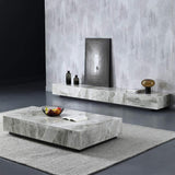 Gray Stone Top Coffee Table and TV Stand Set of 2 with Carbon Steel Base