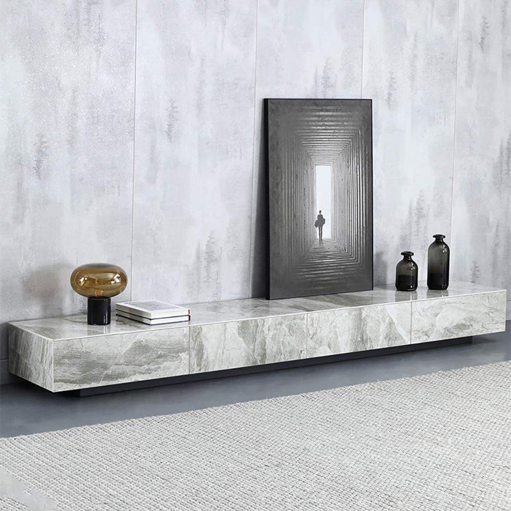 Gray Stone Top Coffee Table and TV Stand Set of 2 with Carbon Steel Base-Furniture,Living Room Furniture,Living Room Sets