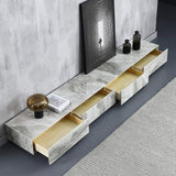Gray Stone Top Coffee Table and TV Stand Set of 2 with Carbon Steel Base-Furniture,Living Room Furniture,Living Room Sets