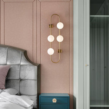 Globe Wall Sconce White Glass 4-Light Wall Lighting Gold Oblong Hanging Rod