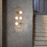 Globe Wall Sconce White Glass 4-Light Wall Lighting Gold Oblong Hanging Rod