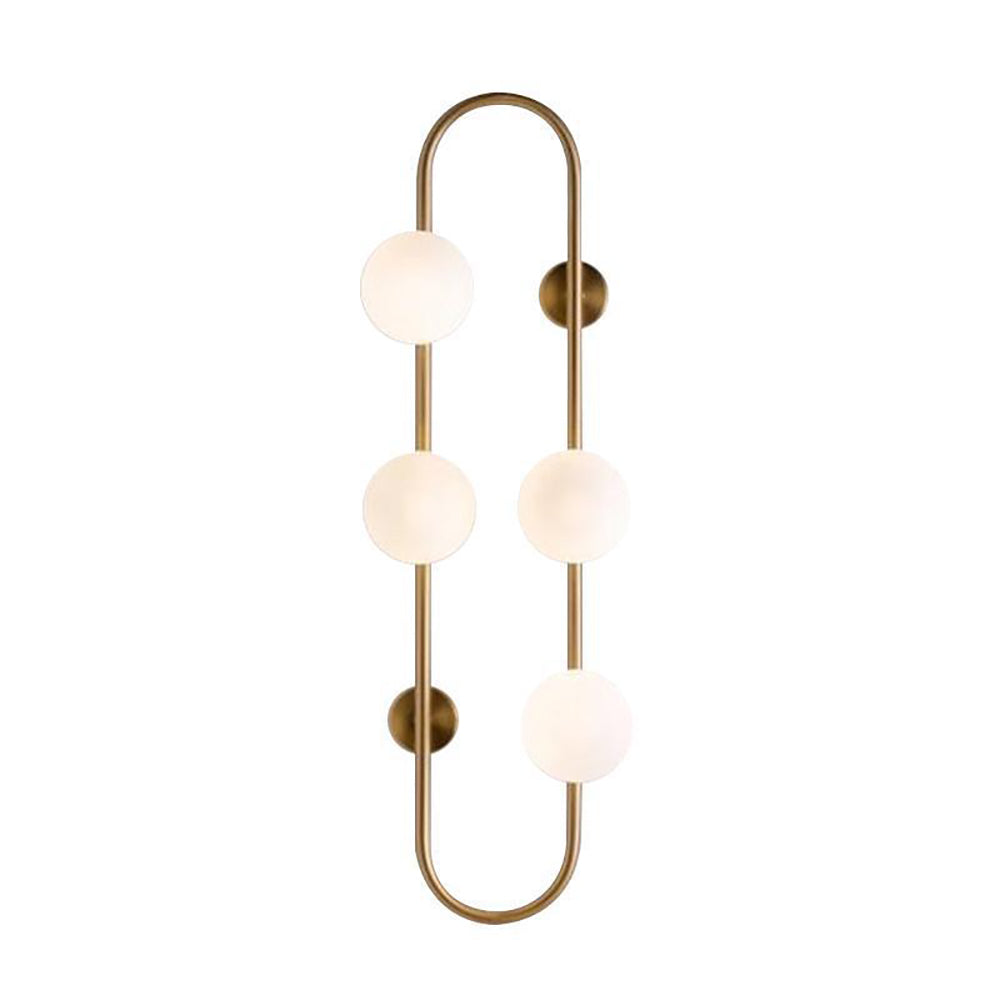 Globe Wall Sconce White Glass 4-Light Wall Lighting Gold Oblong Hanging Rod