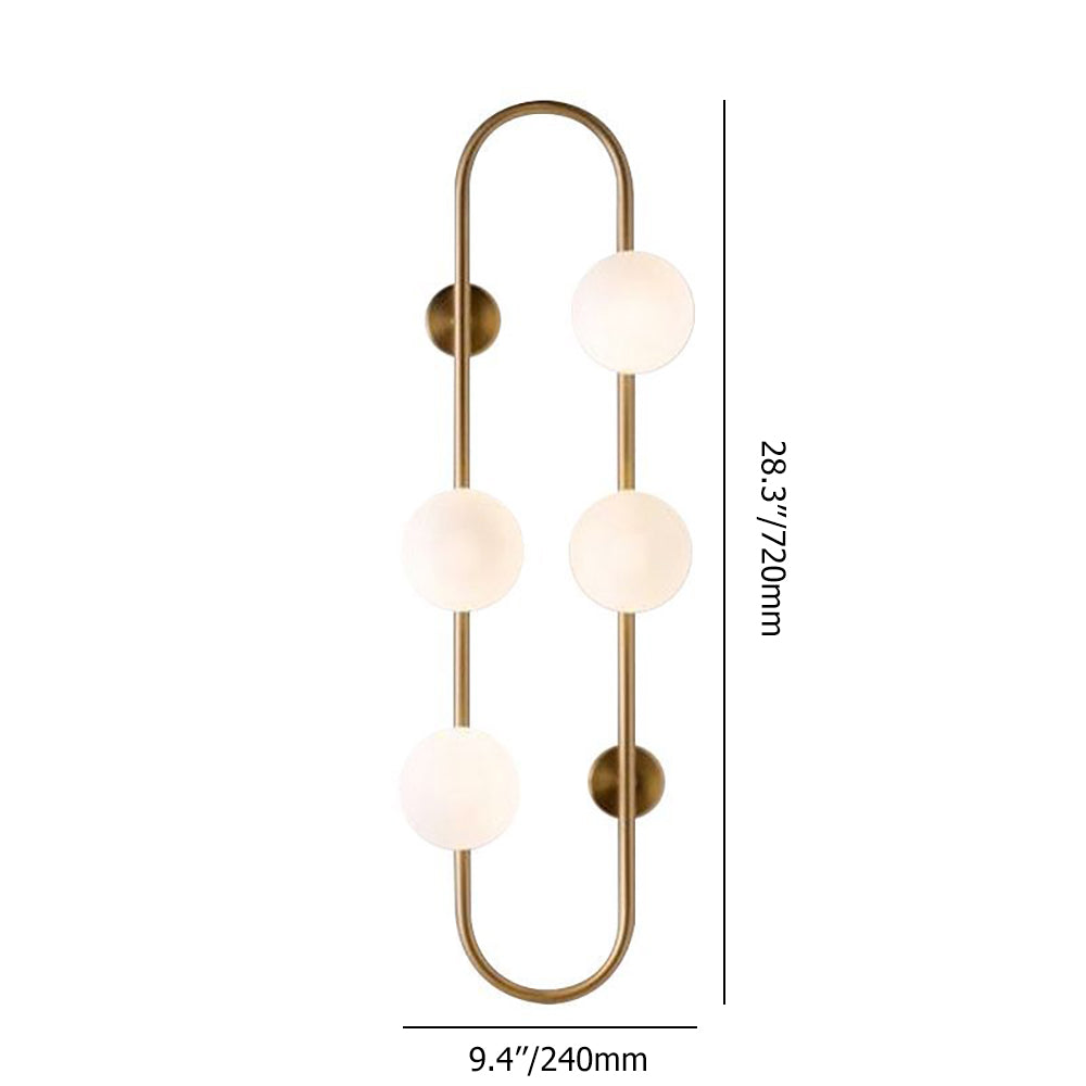 Globe Wall Sconce White Glass 4-Light Wall Lighting Gold Oblong Hanging Rod