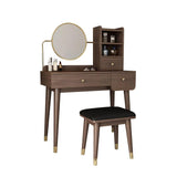 2 Pieces Minimalist Makeup Vanity Set in Walnut with Mirror & Stool