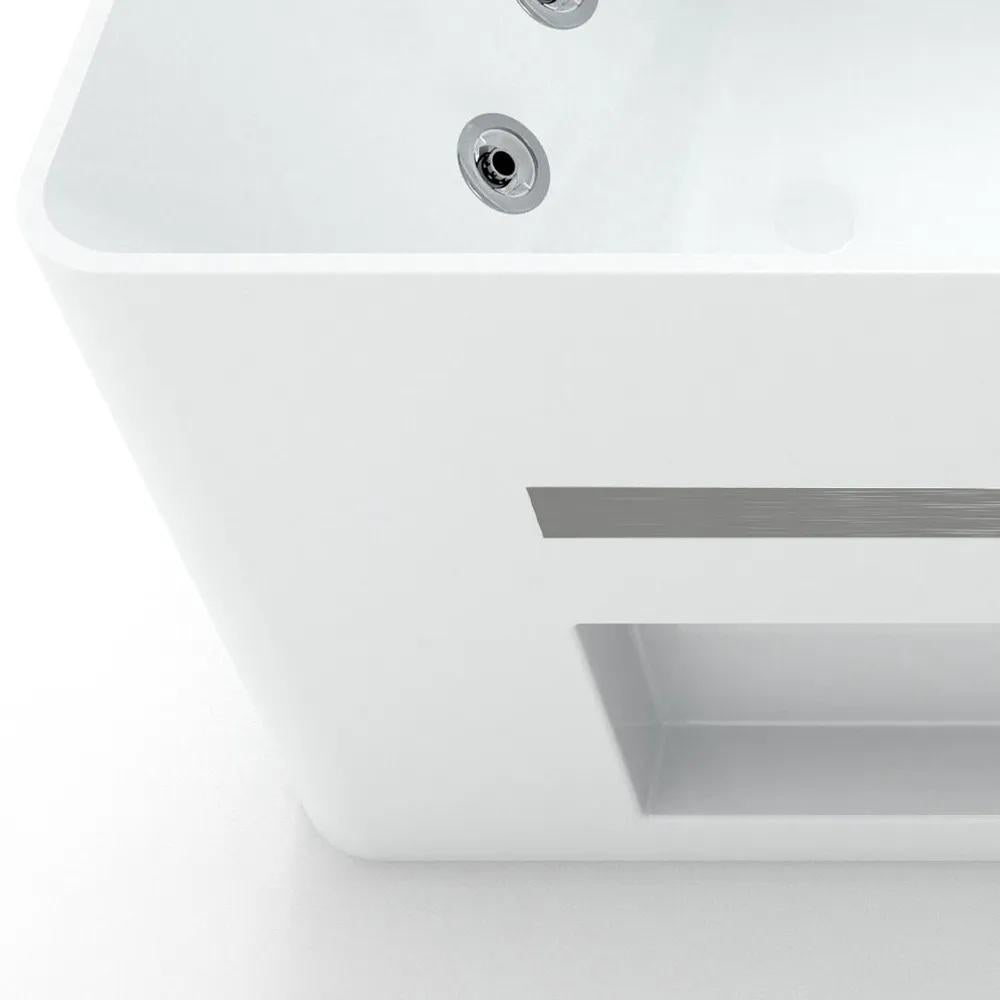 60" Modern Acrylic Rectangular Whirlpool Water Massage Bathtub in Chromatherapy LED