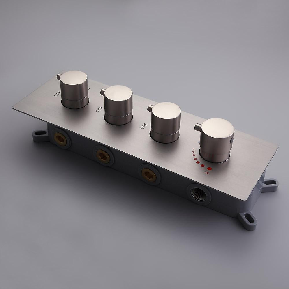 Modern Rain Thermostatic Brushed Nickel Shower Faucet Flush Mount Shower System with Hand Shower & Body Jets Solid Brass