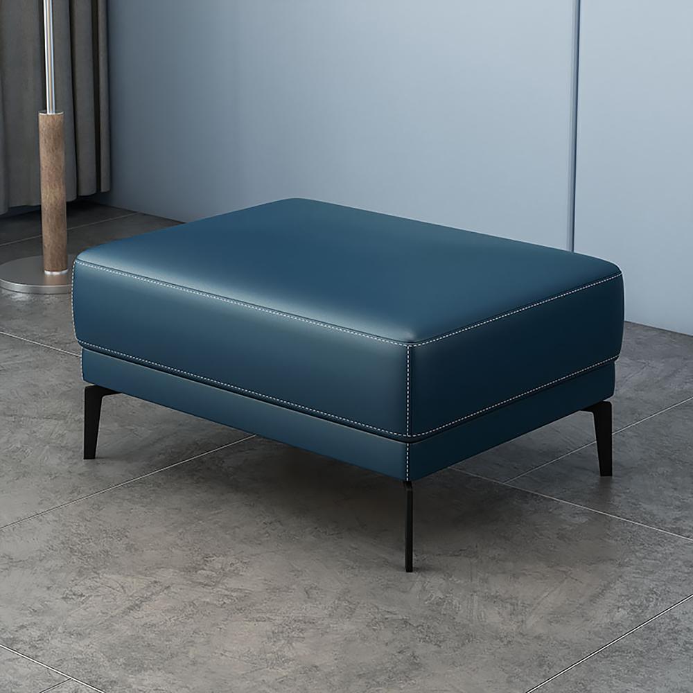 Blue Entryway Bench Faux Leather Upholstered Ottoman