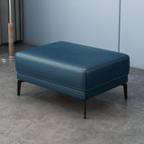Blue Entryway Bench Faux Leather Upholstered Ottoman