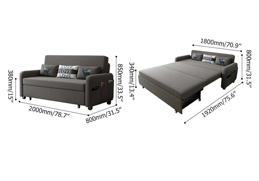 Modern Deep Gray Convertible Sofa Bed Full Sleeper with Storage Cotton & Linen Upholster