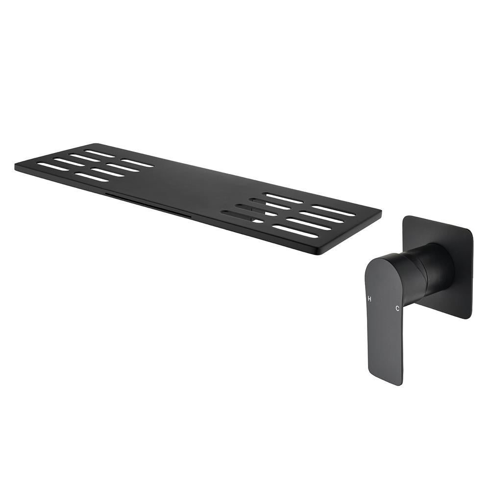 Modern Waterfall Wall Mounted Bathroom Sink Faucet Single Handle in Black