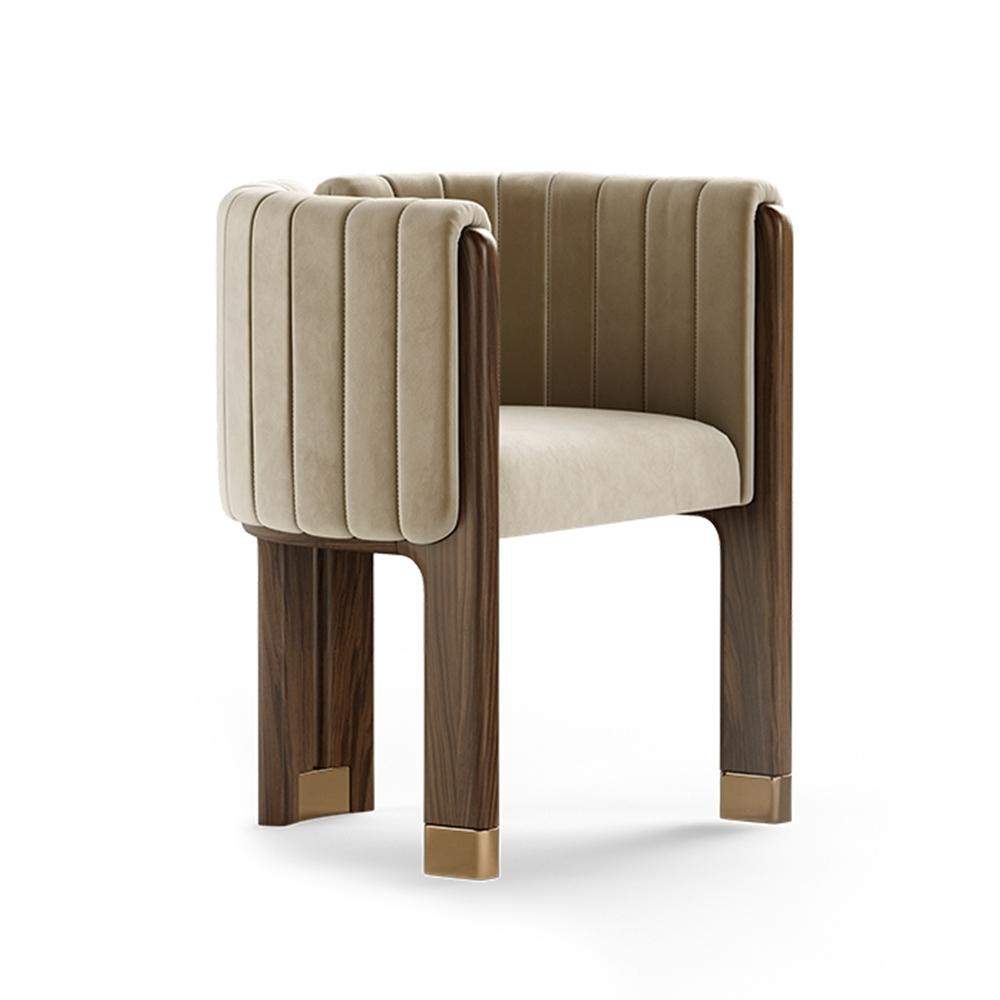 Modern Wood Accent Chair Camel Velvet Upholstered Arm Chair-Richsoul-Chairs & Recliners,Furniture,Living Room Furniture