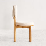 Modern White Boucle Dining Chair Side Chair Natural Wood Legs