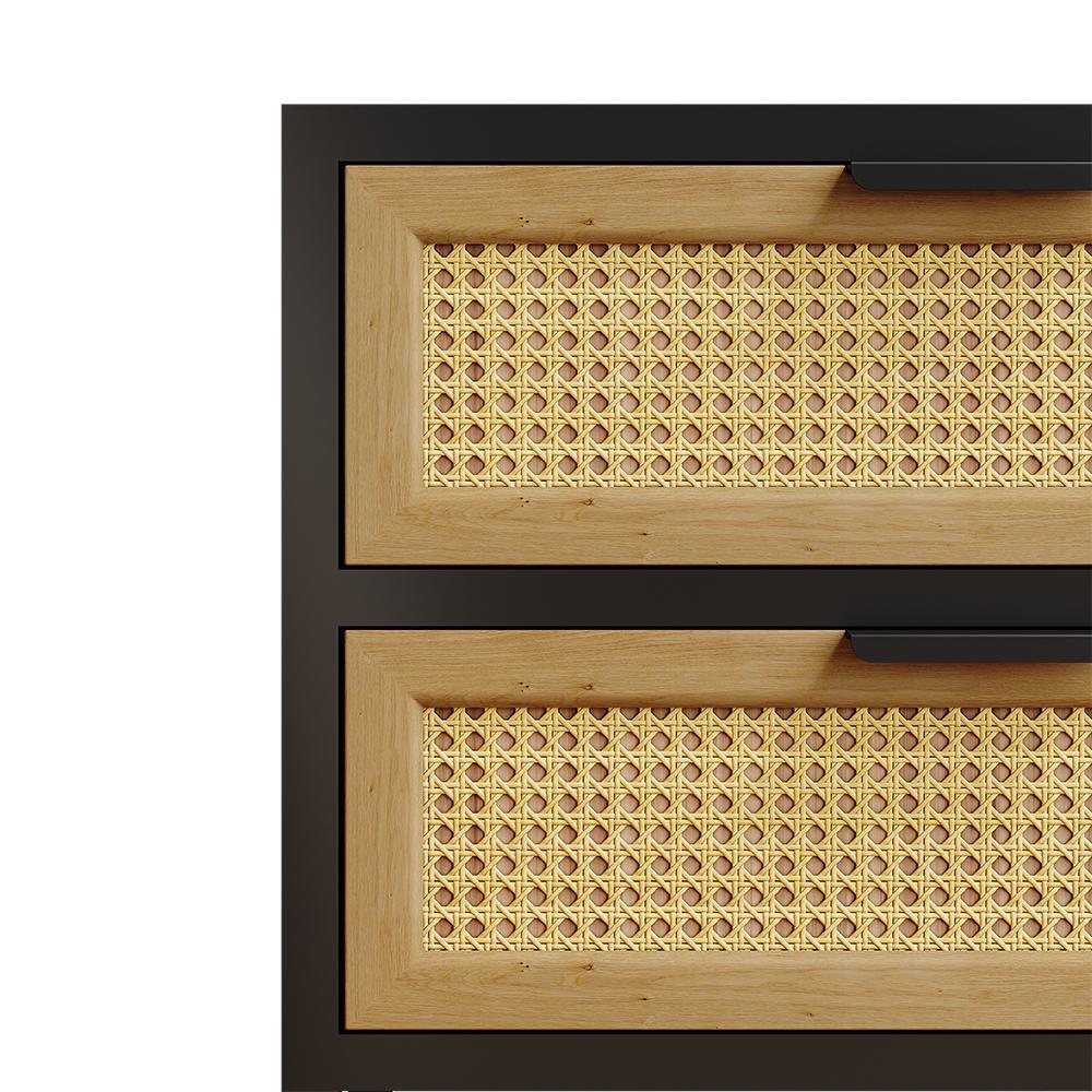 Industrial Nightstand Rattan Nightstand with 2 Drawers Storage for Bedroom