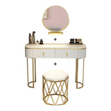 Nordic White Oval Glossy Makeup Vanity with 2 Drawers & Rotatable Mirror & Stool