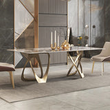 63" Contemporary Dining Table for 6 Seaters with Stone Top & Double Pedestal