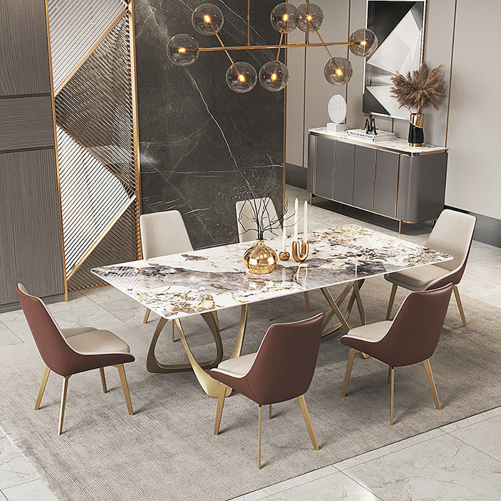 63" Contemporary Dining Table for 6 Seaters with Stone Top & Double Pedestal