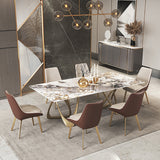 63" Contemporary Dining Table for 6 Seaters with Stone Top & Double Pedestal