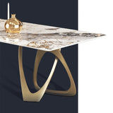 63" Contemporary Dining Table for 6 Seaters with Stone Top & Double Pedestal