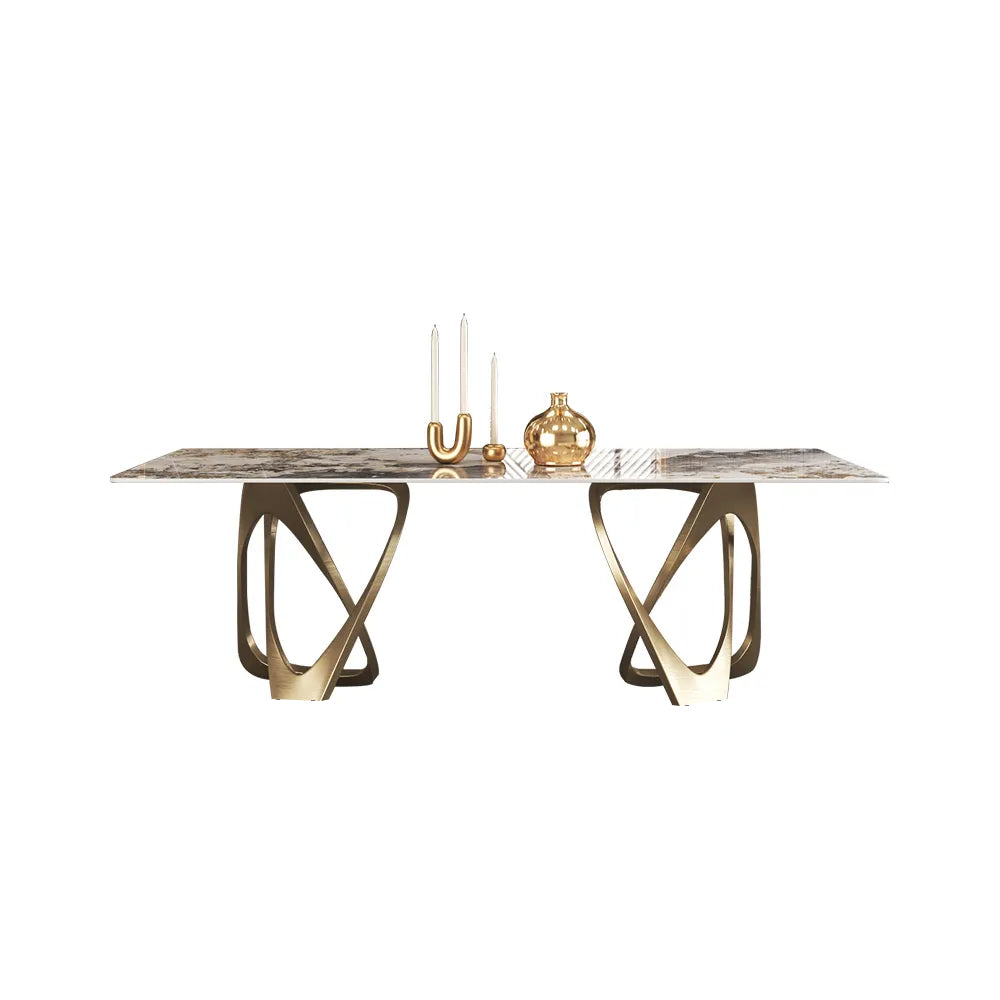 63" Contemporary Dining Table for 6 Seaters with Stone Top & Double Pedestal
