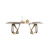 63" Contemporary Dining Table for 6 Seaters with Stone Top & Double Pedestal