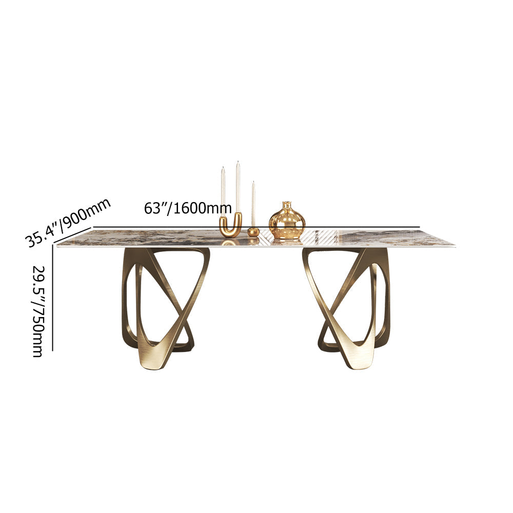 63" Contemporary Dining Table for 6 Seaters with Stone Top & Double Pedestal