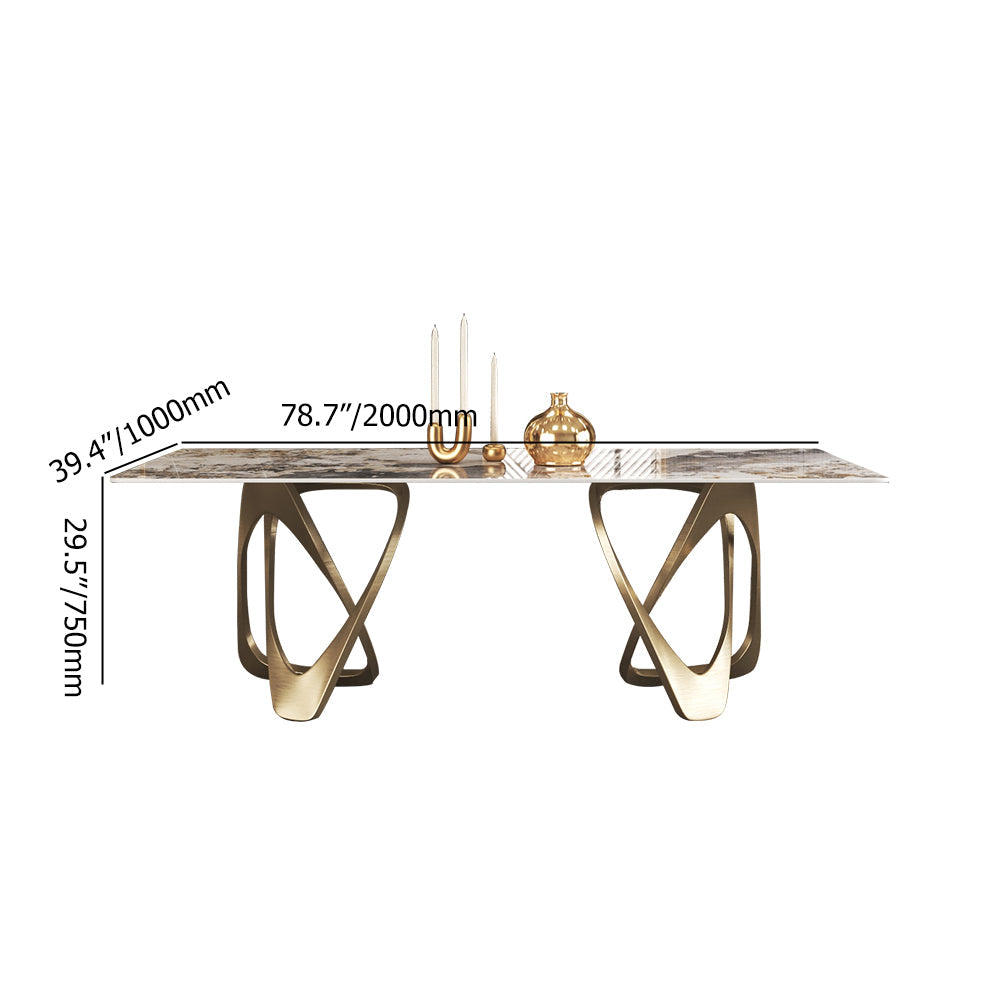 63" Contemporary Dining Table for 6 Seaters with Stone Top & Double Pedestal