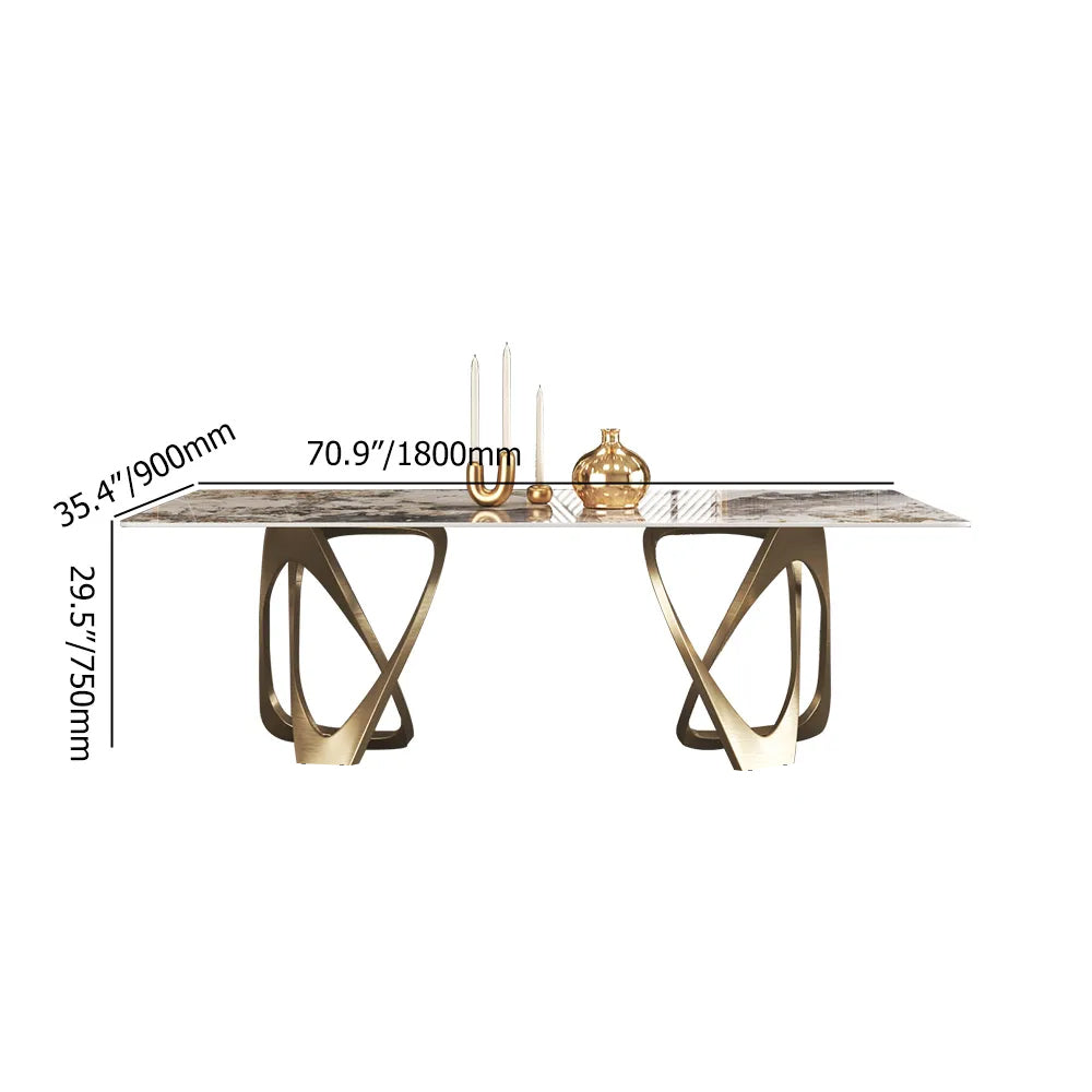 63" Contemporary Dining Table for 6 Seaters with Stone Top & Double Pedestal