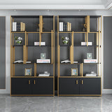 78" 5-Tier Black Bookshelf with Doors Storage Cabinet Gold Frame