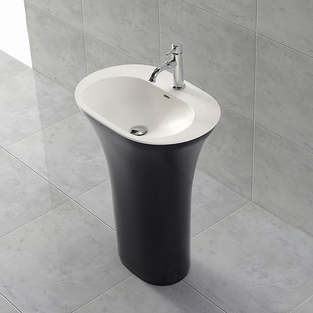 Modern Stone Resin Vase Shaped Pedestal Bathroom Wash Sink in White & Black