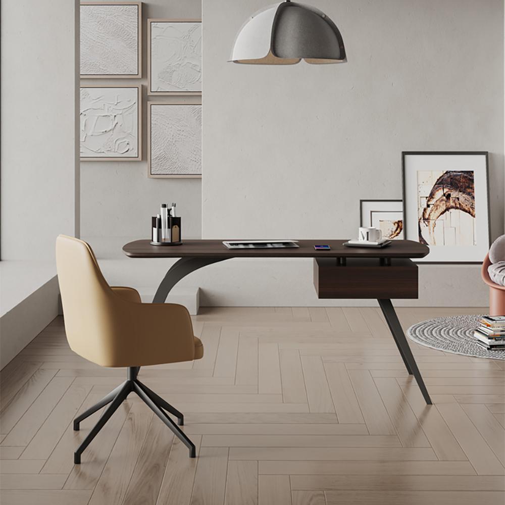 55" Modern Walnut Office Desk Rectangular Writing Desk with 1 Drawer
