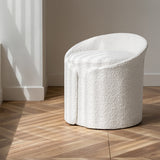 Modern White Round Lamb Wool Vanity Stool with Backrest & Rotatable Chassis